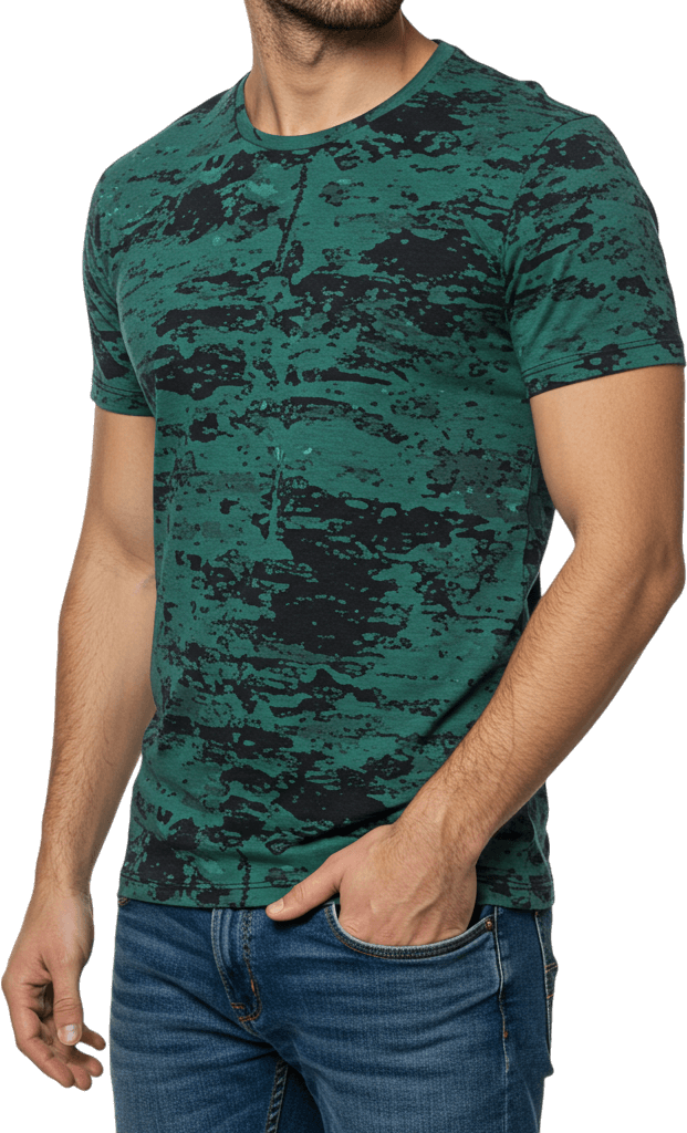 Men's Round Neck Short Sleeve T-Shirt β 100% Cotton, Regular Fit, Hatching Print Design