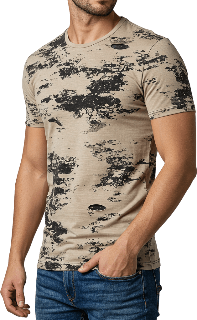 Men's Round Neck Short Sleeve T-Shirt – 100% Cotton, Regular Fit, Hatching Print Design