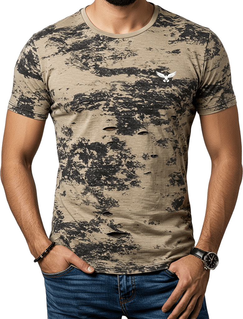 Men's Round Neck Short Sleeve T-Shirt – 100% Cotton, Regular Fit, Hatching Print Design
