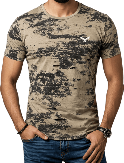 Men's Round Neck Short Sleeve T-Shirt – 100% Cotton, Regular Fit, Hatching Print Design
