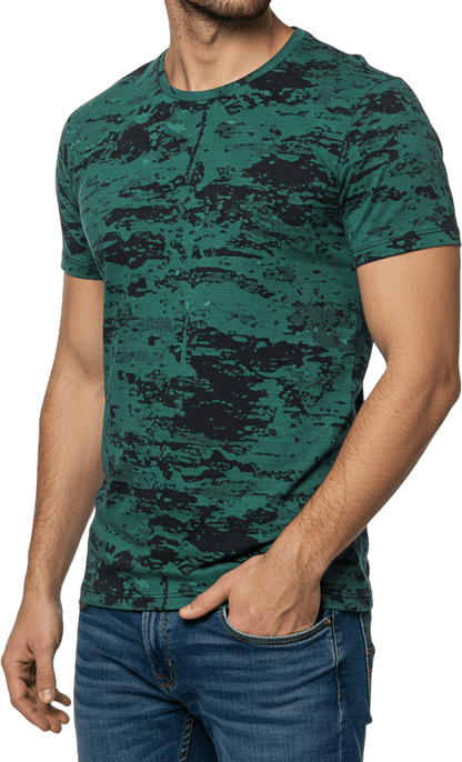 Men's Round Neck Short Sleeve T-Shirt – 100% Cotton, Regular Fit, Hatching Print Design