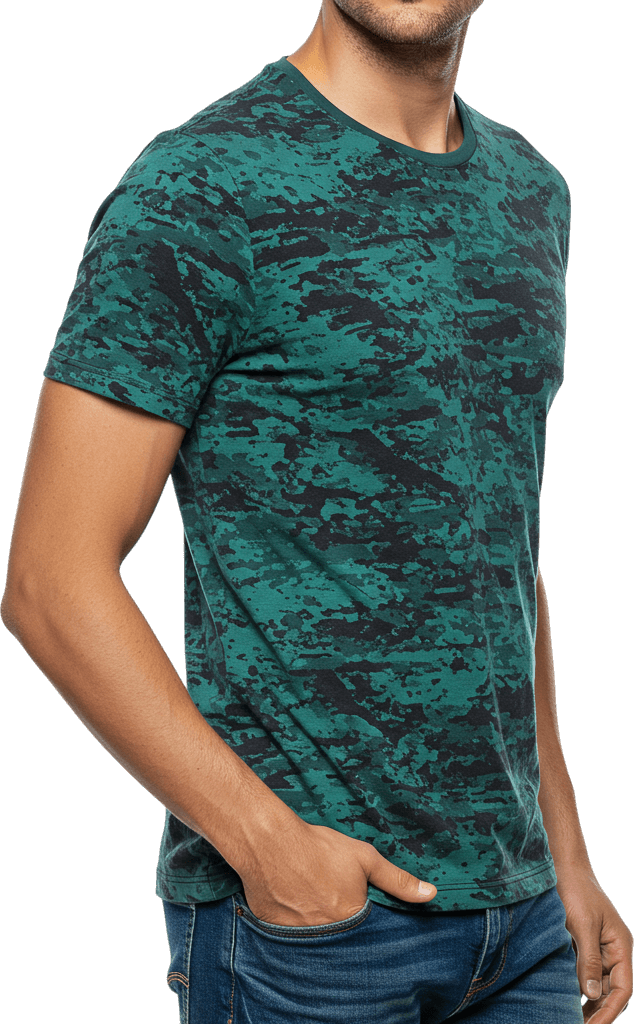 Men's Round Neck Short Sleeve T-Shirt – 100% Cotton, Regular Fit, Hatching Print Design