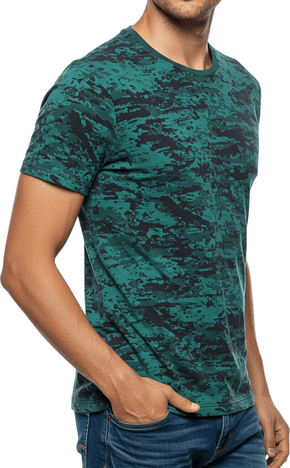 Men's Round Neck Short Sleeve T-Shirt – 100% Cotton, Regular Fit, Hatching Print Design