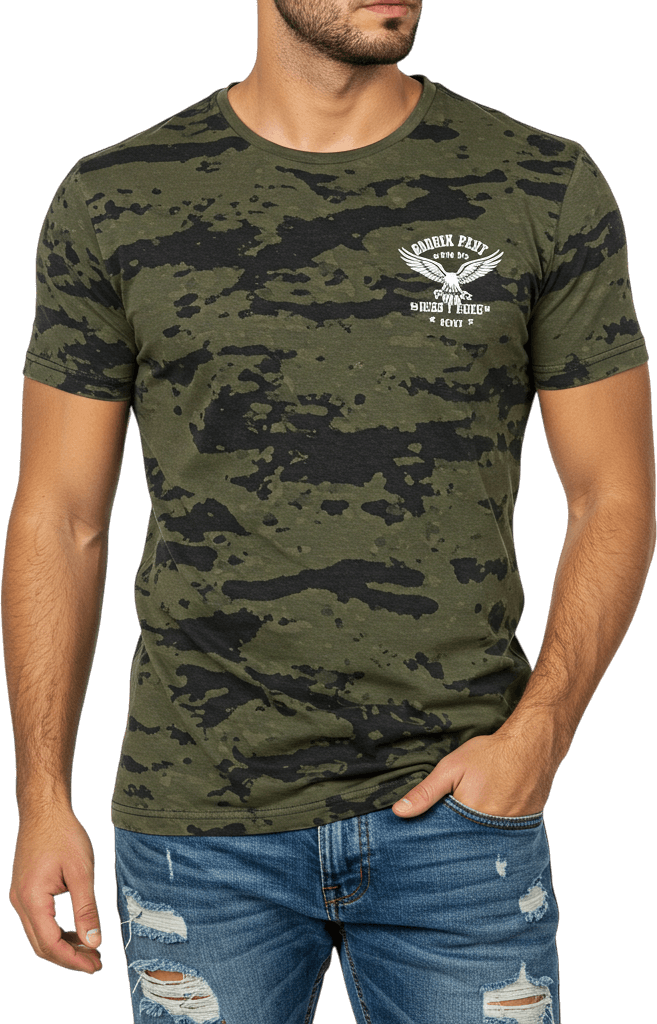 Men's Round Neck Short Sleeve T-Shirt – 100% Cotton, Regular Fit, Hatching Print Design