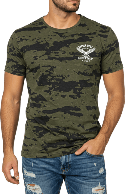 Men's Round Neck Short Sleeve T-Shirt – 100% Cotton, Regular Fit, Hatching Print Design
