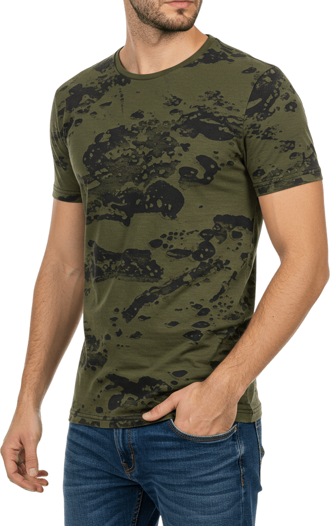 Men's Round Neck Short Sleeve T-Shirt – 100% Cotton, Regular Fit, Hatching Print Design