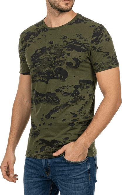 Men's Round Neck Short Sleeve T-Shirt – 100% Cotton, Regular Fit, Hatching Print Design